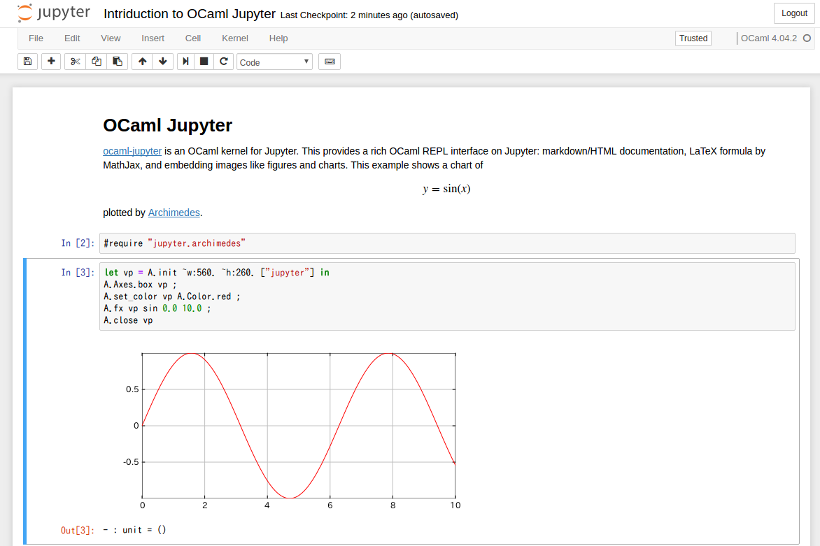 Screenshot of Jupyter with OCaml